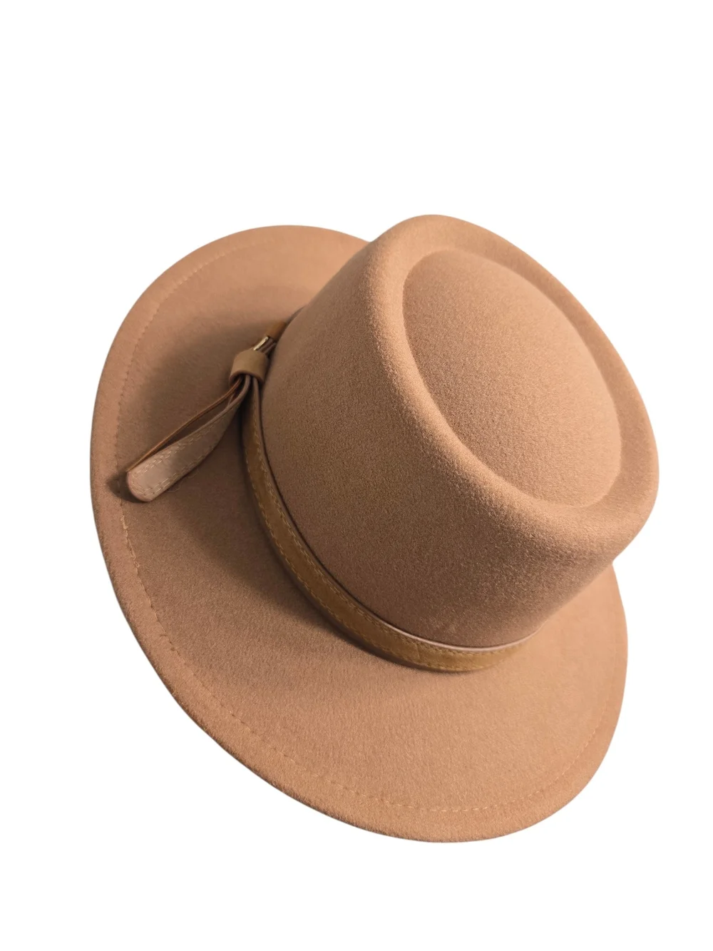 Camel Women's Wool Felt Boater Hat with Leather Band